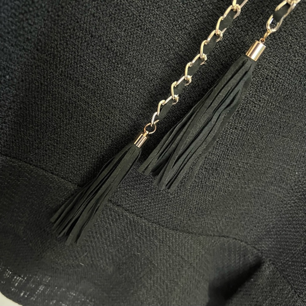 Black Ruffle Hem Chain Belt Dress - Picture 3 of 7